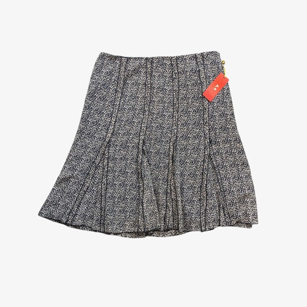 Tapemeasure Skirt Women 10 Navy Grey Elastic Waist Patterned Pleated Swing Lined